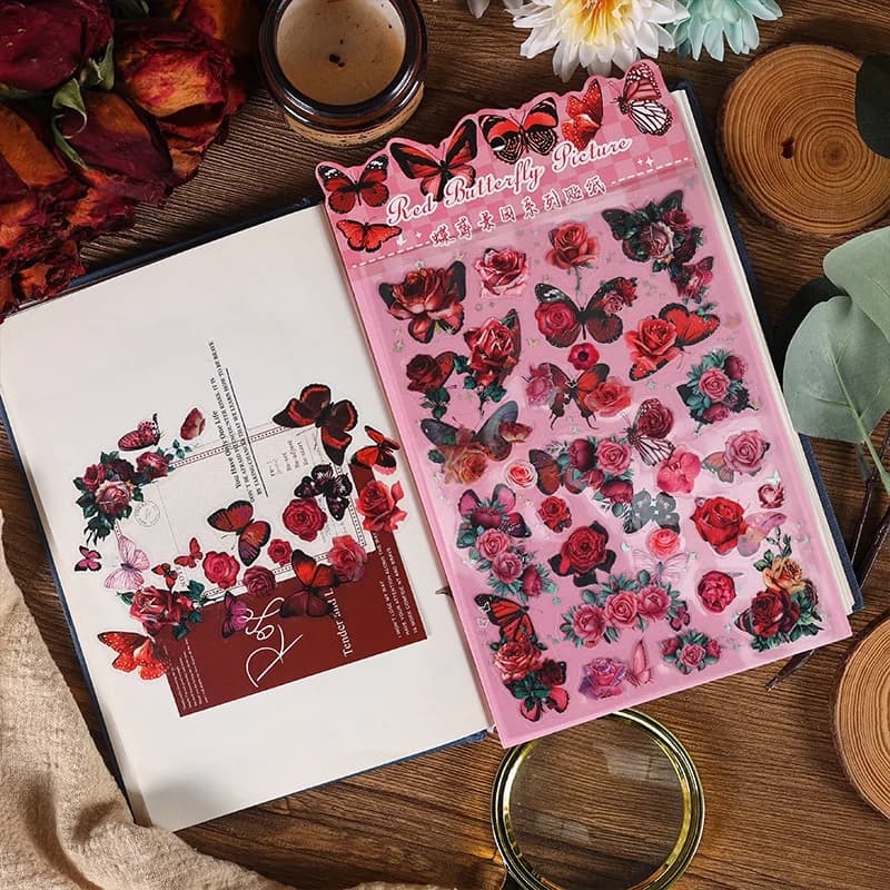 2 fogli di adesivi per agenda con fiori e farfalle, adesivi decorativi fai da te per scrapbooking, diario, quaderno, lettere, adesivi per bambini