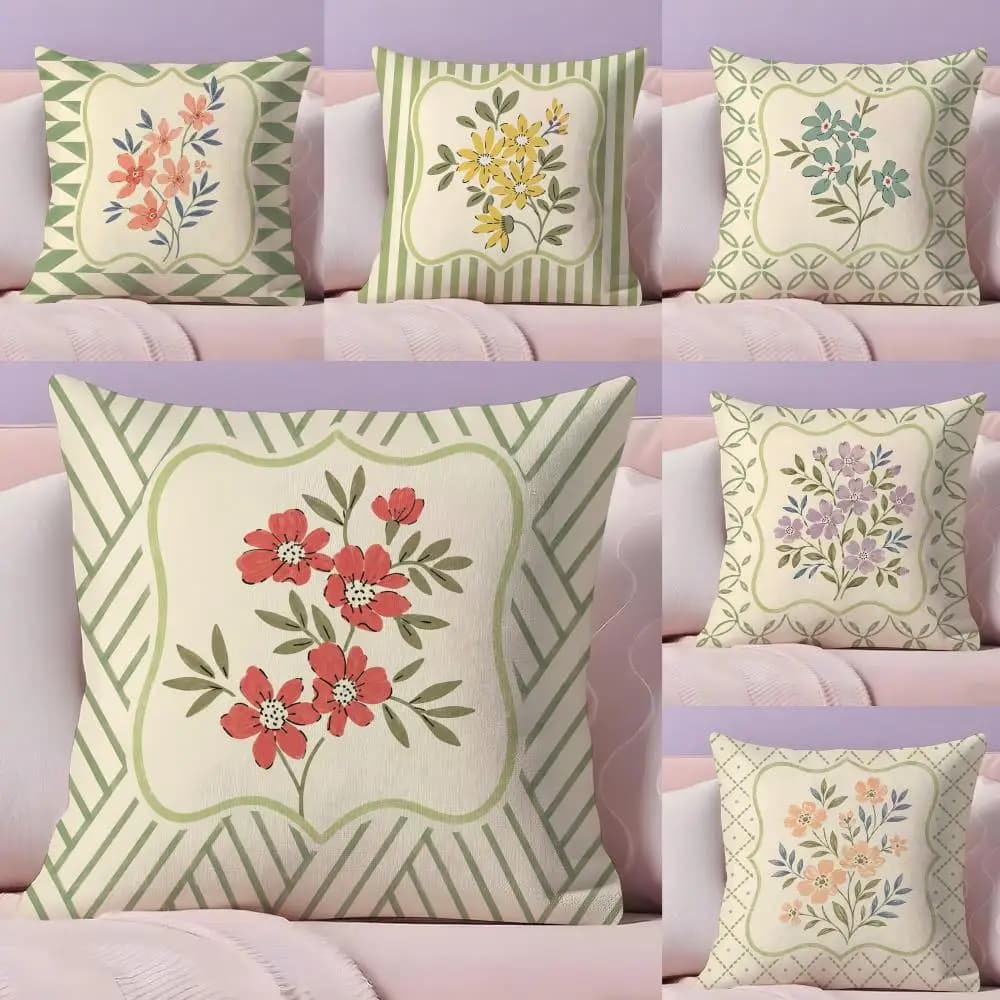 Soft Framed Cottage Florals Cushion Cover Pillow Case Plush Fabric Soft Double Sided Print Home Sofa High Quality Cushion