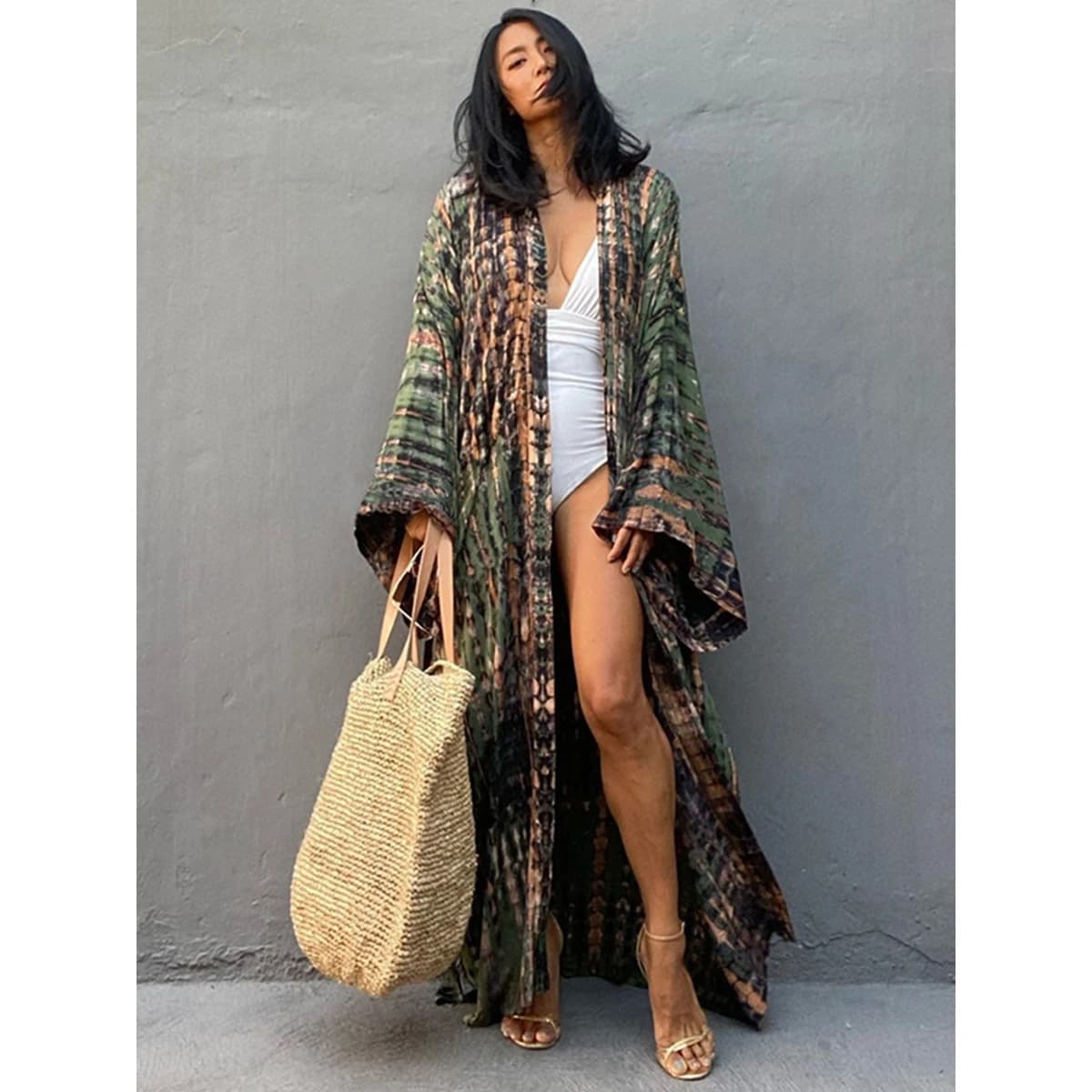Cappotto Lungo da Spiaggia con Stampa Floreale per Donna, Giacca in Cotone Leggera Protettiva dal Sole, Ideale per Vacanze e Spiaggia, Antivento