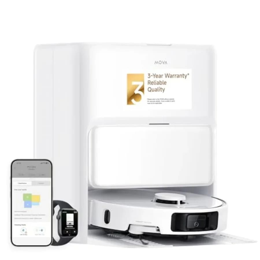 Robot aspirapolvere per uso domestico, corpo in plastica ABS, colore nero, potenza di aspirazione di 19000 Pa con mocio flessibile e lavaggio automatico a caldo.