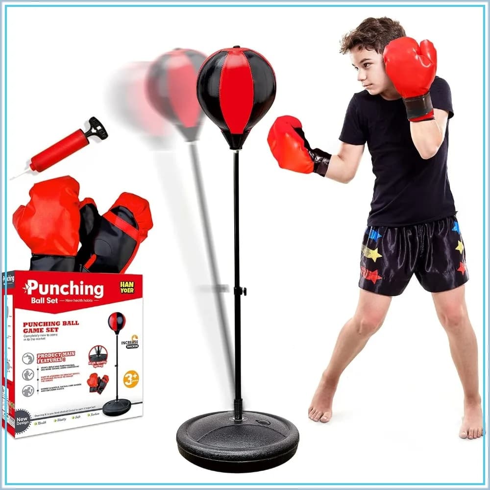Adjustable Kids Punching Bag Set with Gloves, Ages 3-12, Fun Gift for Boys & Girls
