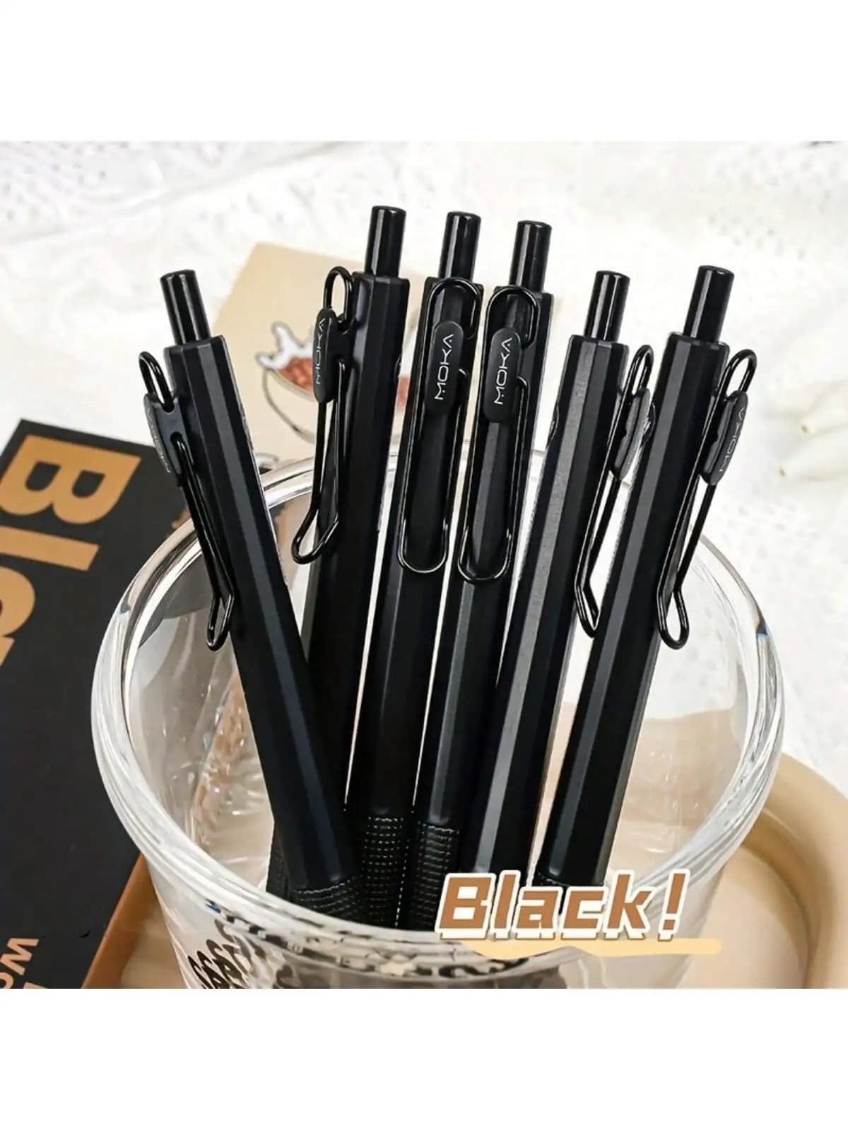 Confezione da 6 Penne Warrior Nere a Punta Fine da 0,5 mm, Scrittura Fluida, Penne a Sfera in Plastica per Scuola, Studenti, Esami, Ufficio, Uso Quotidiano, Cancelleria, Regali