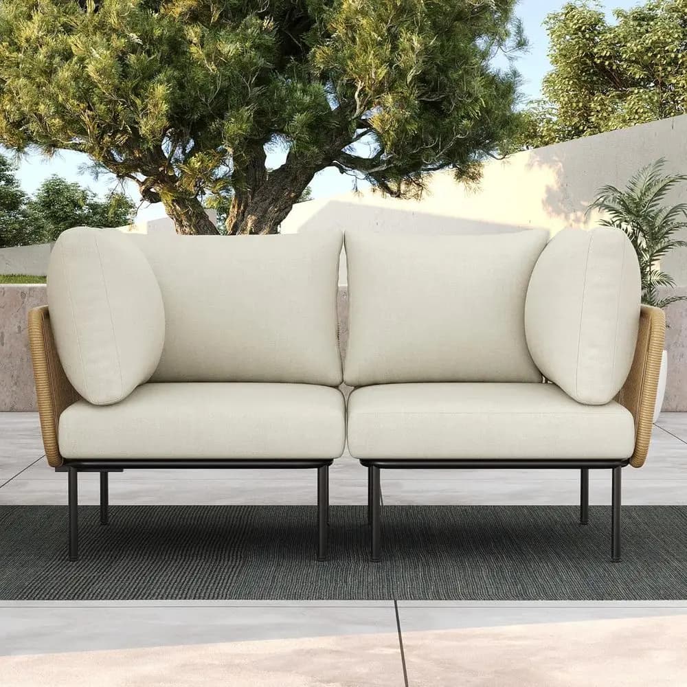 Set of 2-piece outdoor garden furniture with ergonomic modular chairs and plush cushions