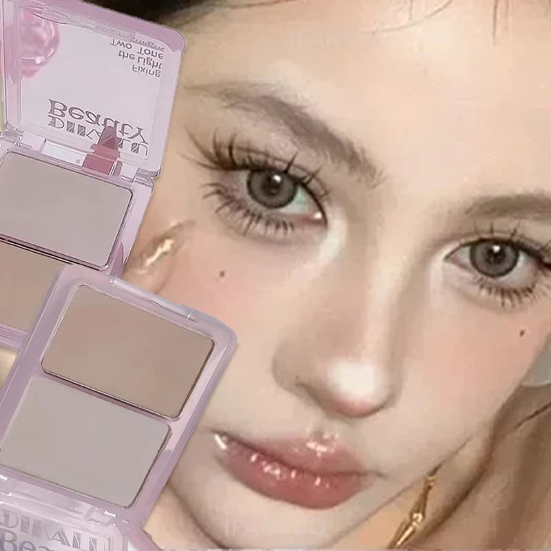 Palette Contouring Bicolore con Illuminante Opaco, Ombretto per Naso ad Alta Lucentezza, Bronzer e Blush in Polvere Illuminante per il Viso