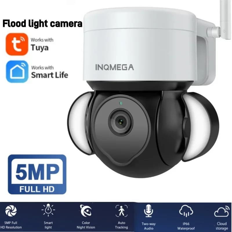 Telecamera Dome PTZ WiFi 5MP con Rilevamento Umano, Allarme Sonoro e Luminoso, Impermeabile IP66 per Monitoraggio di Sicurezza Esterno di Cortili e Ville