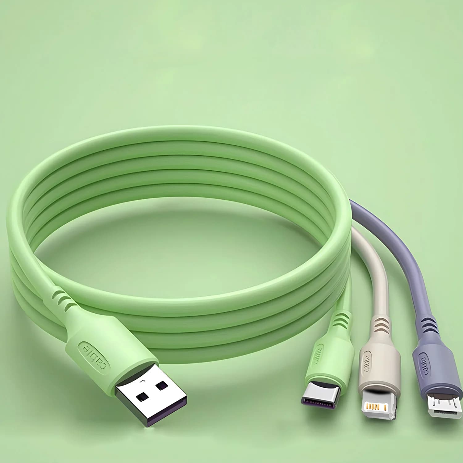 USB cable 3-in-1 5A for Quick Charging and Sync Data for iPhone, Xiaomi, Huawei, Vivo, Type-C, Micro, Smartphone Charger Cable