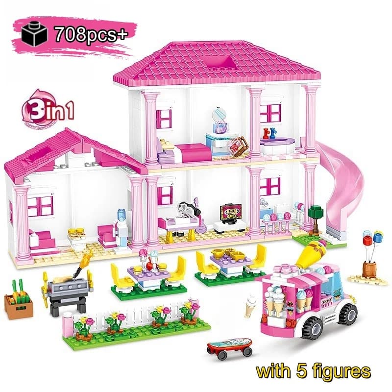 Creativo 3in1 Girl House Summer Holiday Villa Building Blocks Decorazione da tavolo fai da te compleanno Regali di Natale per bambini Ragazze