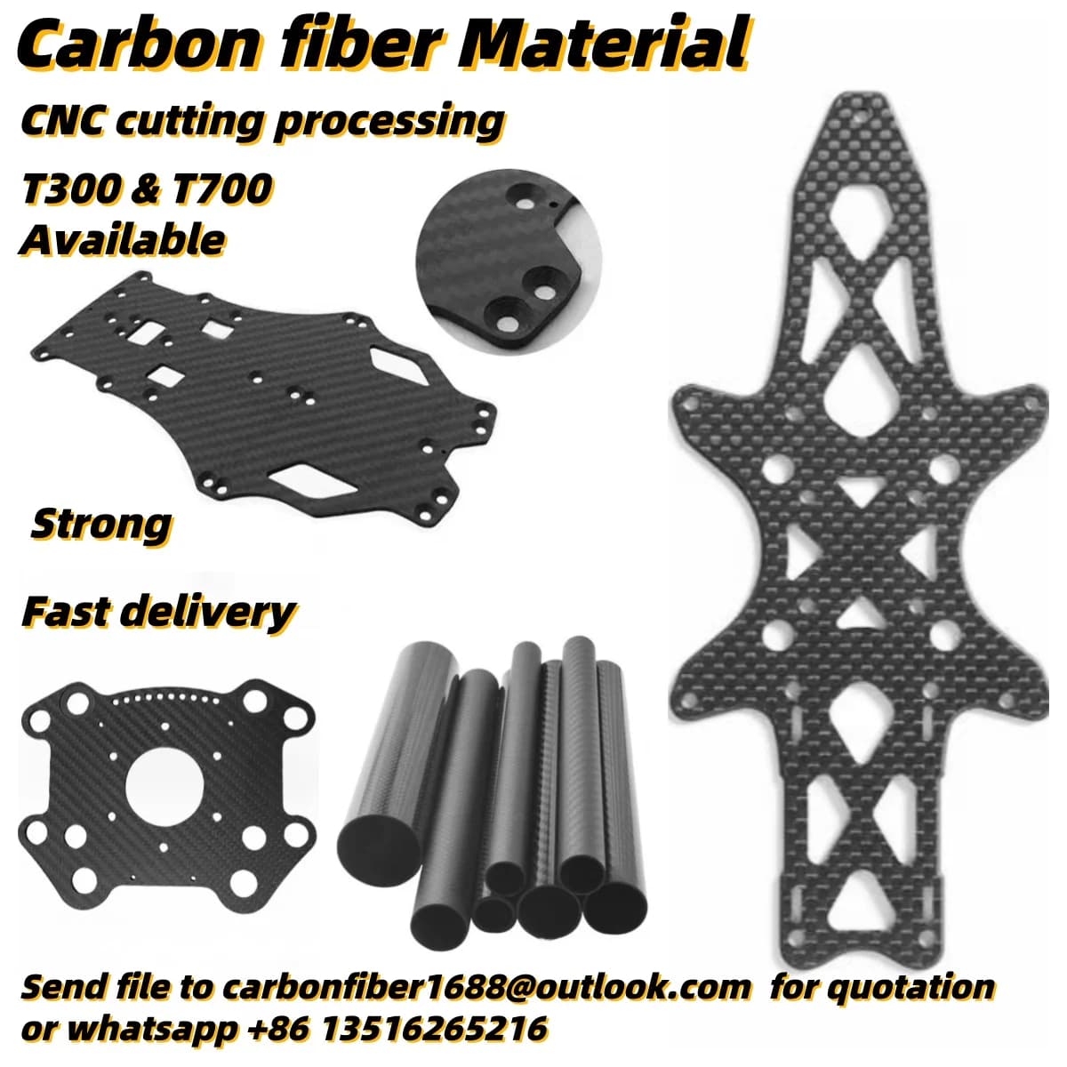 3K Carbon Fiber Sheet CNC Custom Machining Service High Precision Carbon Fiber Plate Cutting Milling Drilling RC Drone Model DIY