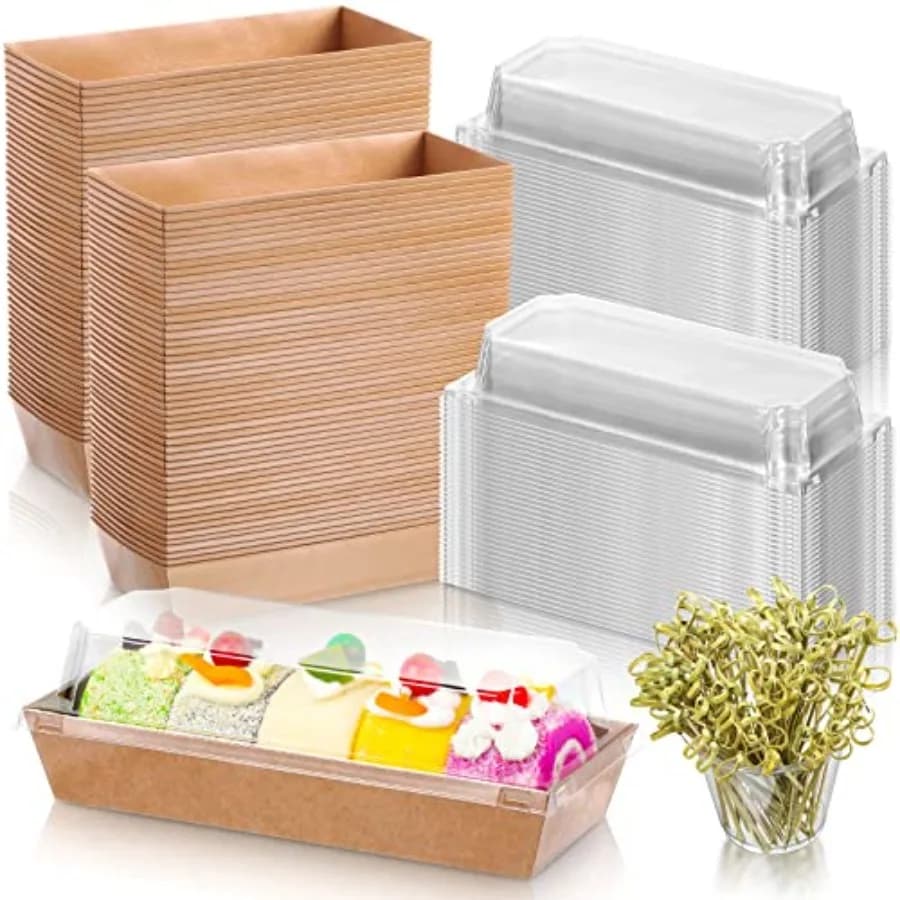 200 Paper Charcuterie Sandwich Box with Clear Lids and Cocktail Picks Set 100 Pcs 7.5'' Disposable Food Container 100 Skewers f