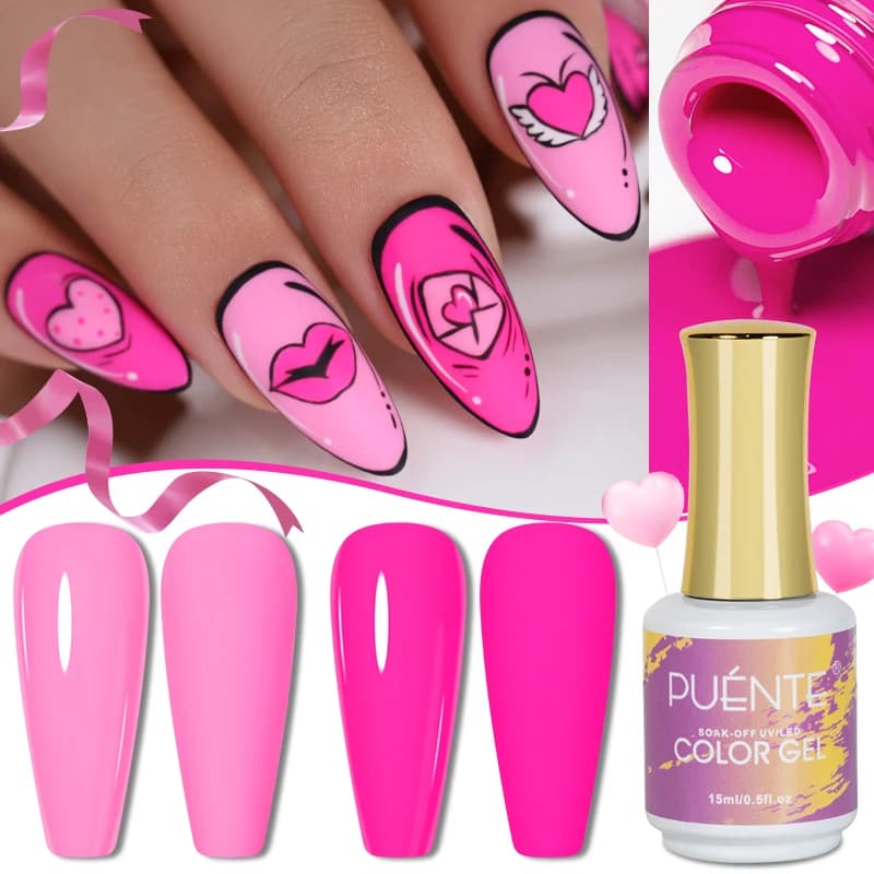 Smalto Gel per Unghie PUENTE 15ML Colore Rosa, Manicure Francese Romantica, Gel per Unghie UV Rimovibile, Smalto per Nail Art per San Valentino