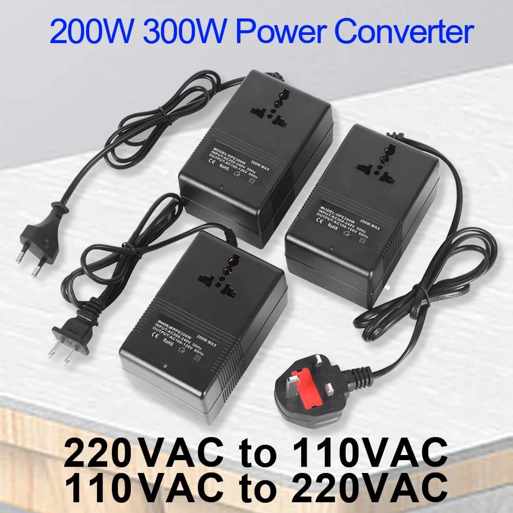 Trasformatore convertitore di tensione da 200 W 300 W Trasformatore step down da 220 V a 110 V Adattatore da viaggio da 110 V a 220 V Convertitore spina UE/USA/Regno Unito