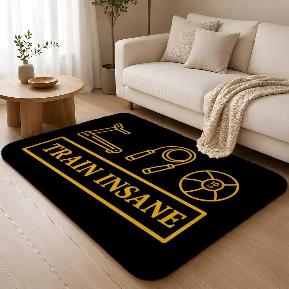Black & Gold Fitness Manifesto Floor Mat Machine Washable Soft Flannel Area Rug, Non-Slip Absorbent Floor Mat for Living Room
