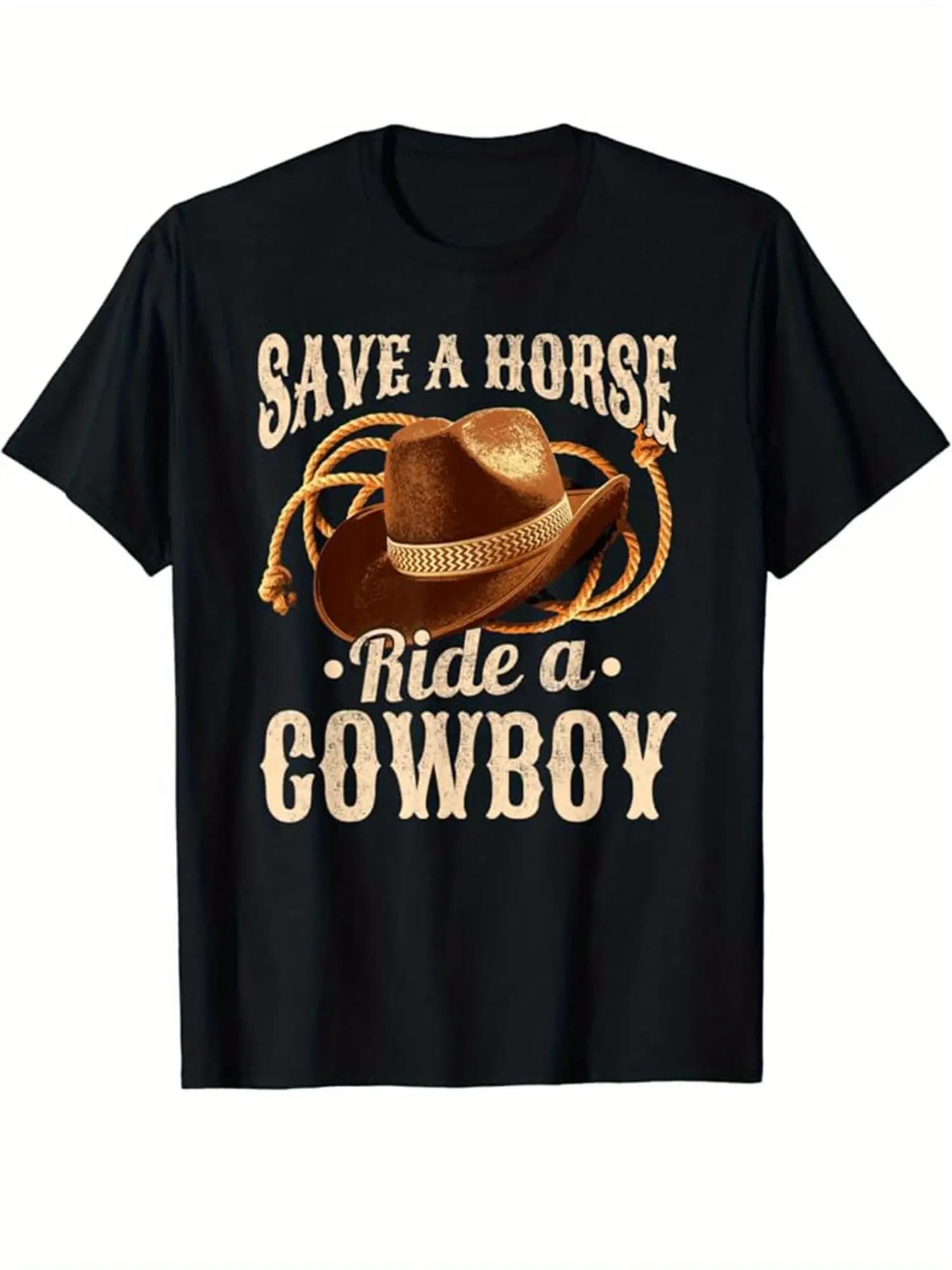 T-shirt da uomo in cotone con grafica da cowboy occidentale Save a Horse Ride a Cowboy Design T-shirt girocollo casual a maniche corte