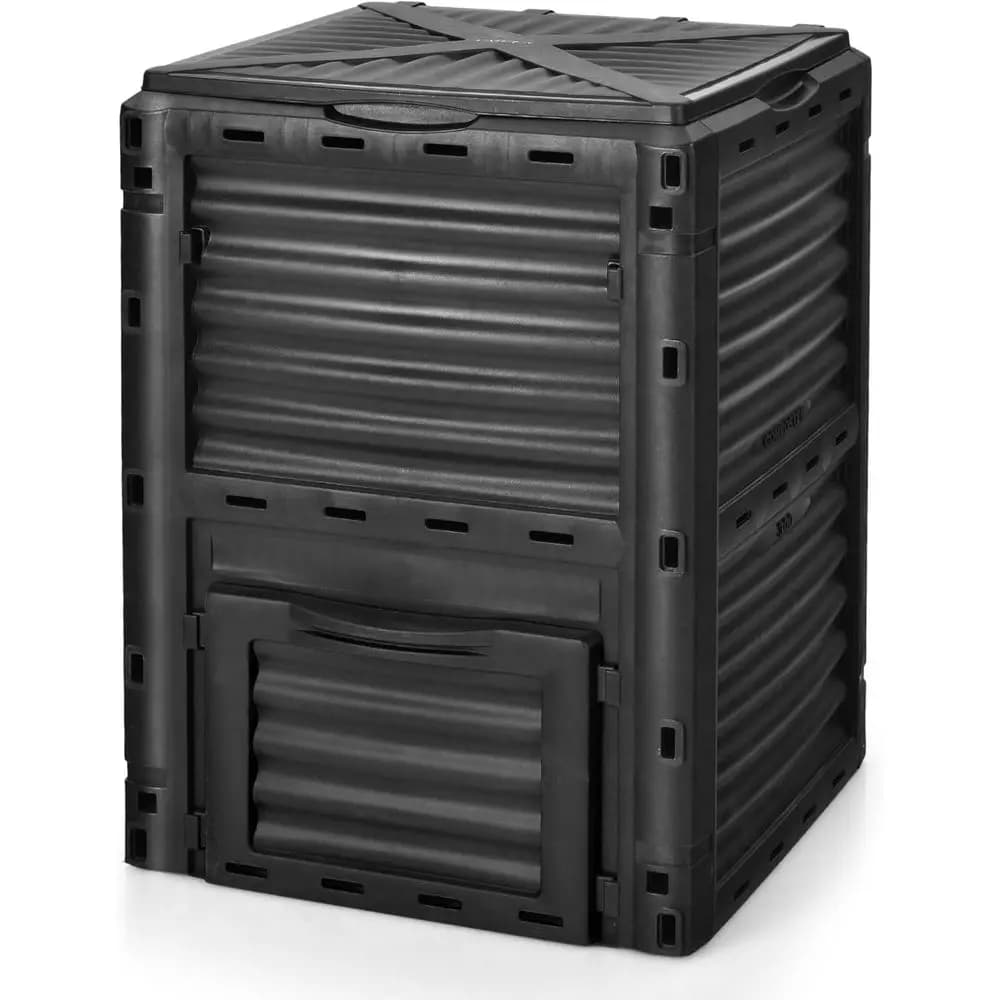Compostiera da Esterno Grande da 80 Galloni con Coperchio Superiore e Sportello Inferiore, Materiale Senza BPA, Ideale per Rifiuti da Giardino e Compost