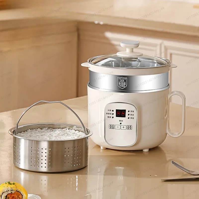 Cuociriso Elettrico Multifunzione a Basso Contenuto di Zuccheri 2.8L, Padella per Bollire, Pentola per Zuppe e Stufati, Hot Pot, Padella per Saltare in Padella, Cuociuova, Vaporiera per Alimenti