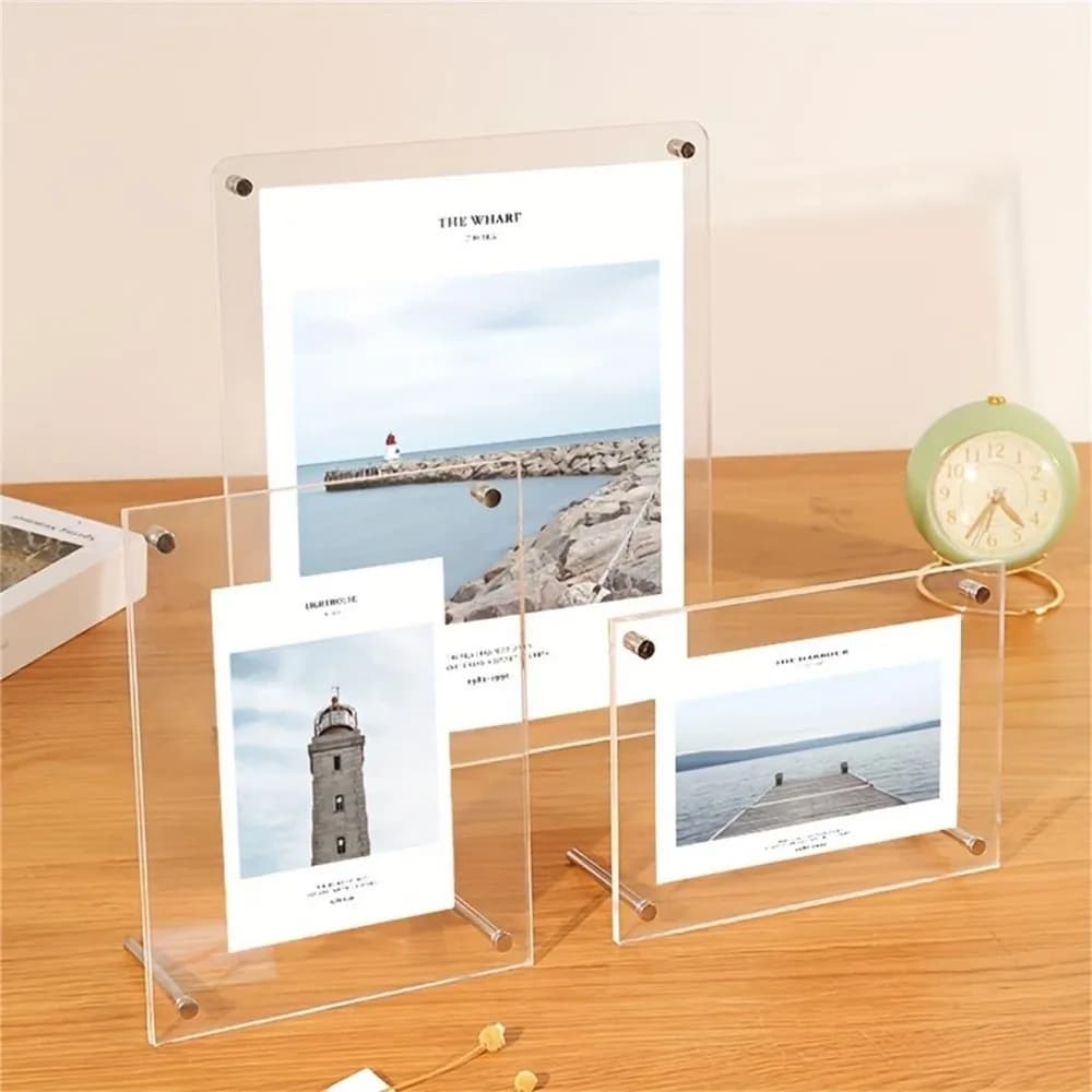 New Transparent Acrylic Photo Frame Tilted Design Modern Picture Frame Clear Poster Display Stand Desktop