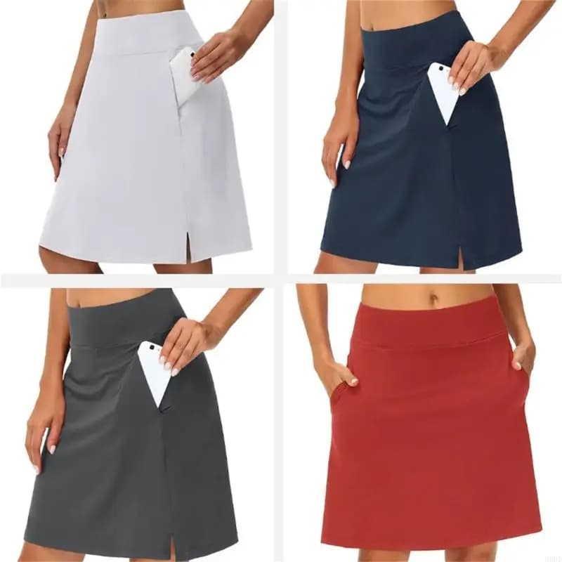 Women High Waist Tennis Skirt with Pocket Breathable Sports Running Shorts Adjustable Waistband for Workout Golfing 69HD