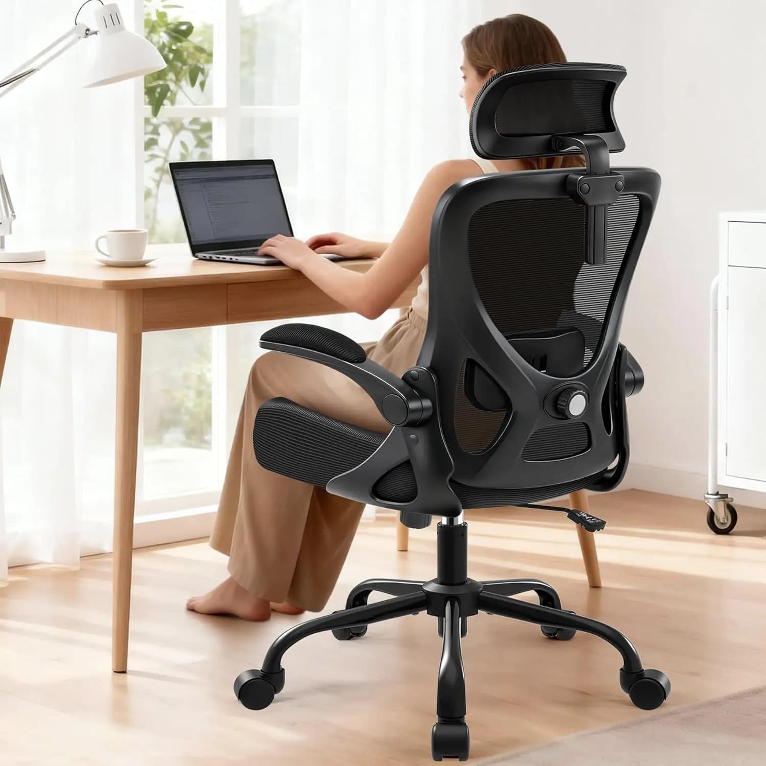 Sedia da Ufficio Ergonomica in Rete con Supporto Lombare Regolabile, Poggiatesta e Braccioli Ribaltabili - Sedia da Gaming per Computer con Schienale Alto