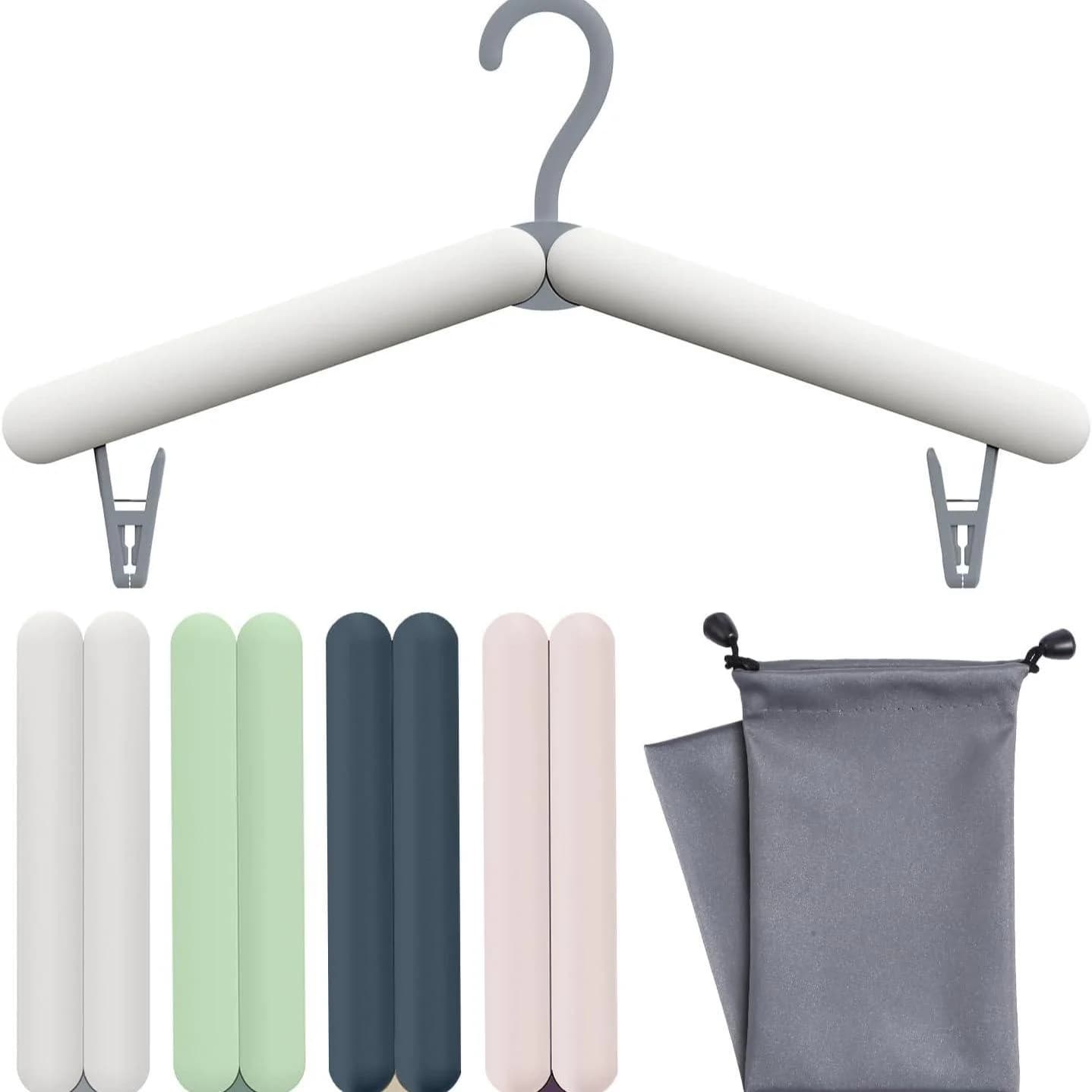 Appendiabiti da Viaggio Pieghevoli, Set da 4 con Clip Nascoste e Borsa Portaoggetti, in Plastica ABS Salvaspazio per Crociere