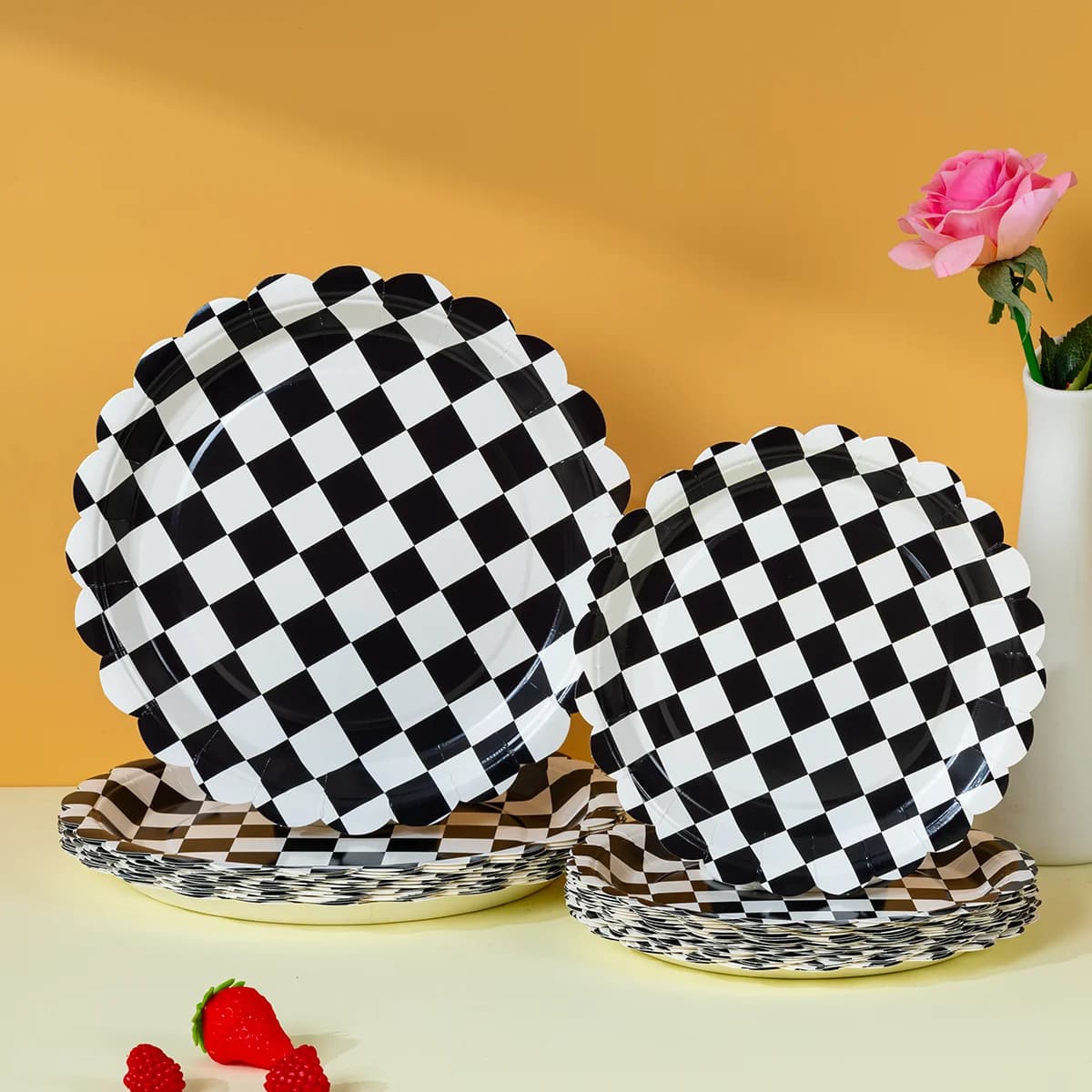 10/25/50pcs Black White Checkerboard Disposable Paper Plates Party Dinner Plates for Birthday Party Supplies
