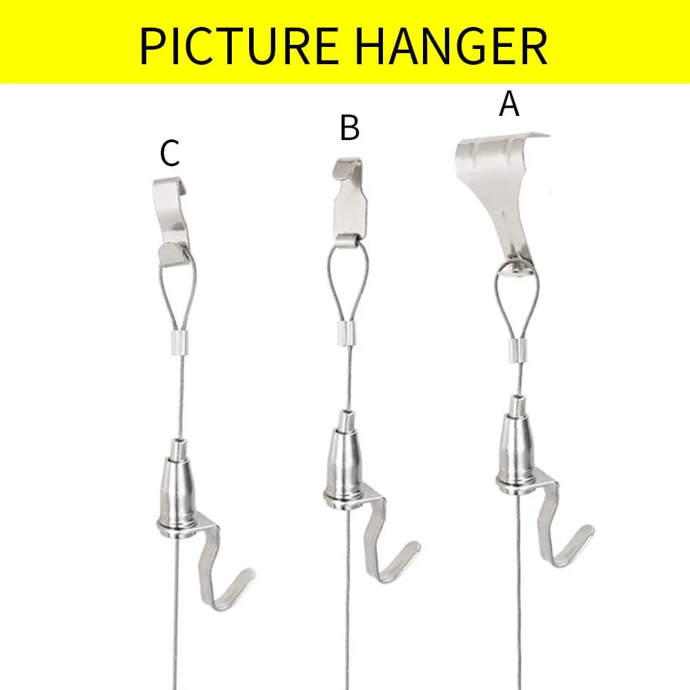 Ganci per appendere quadri Kit telaio per gancio per filo sospeso Gancio per luce regolabile in acciaio inossidabile Gancio per foto con cavo sospeso fai-da-te