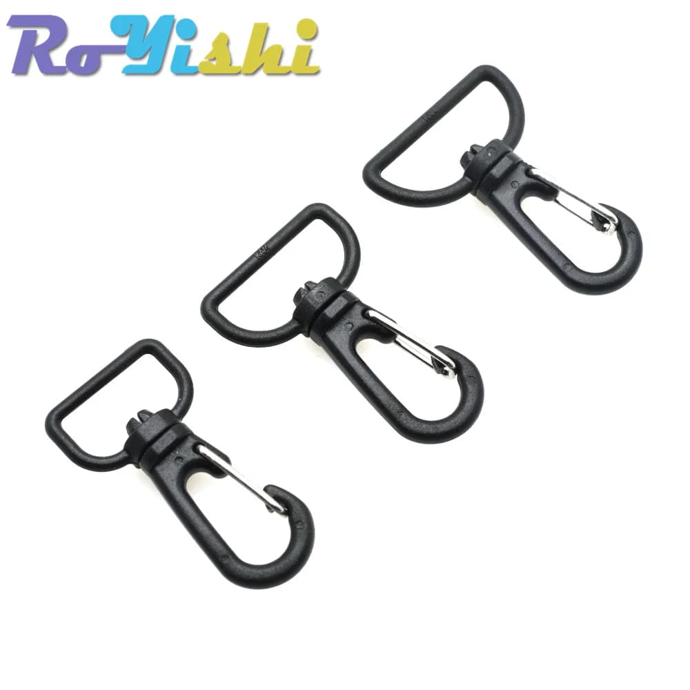 10 Pz/pacco Plastica Nera Girevole Moschettone Fibbia Per Tessuto Paracord Cordino Zaino Tessitura Moschettone