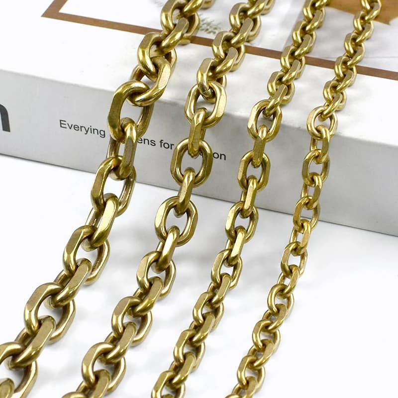 Catena per Portafoglio in Ottone Massiccio 30-100cm, Cintura da Uomo, Catena per Pantaloni, Portachiavi, Catene Metalliche per Jeans, Accessori per Artigianato in Pelle Fai-da-Te