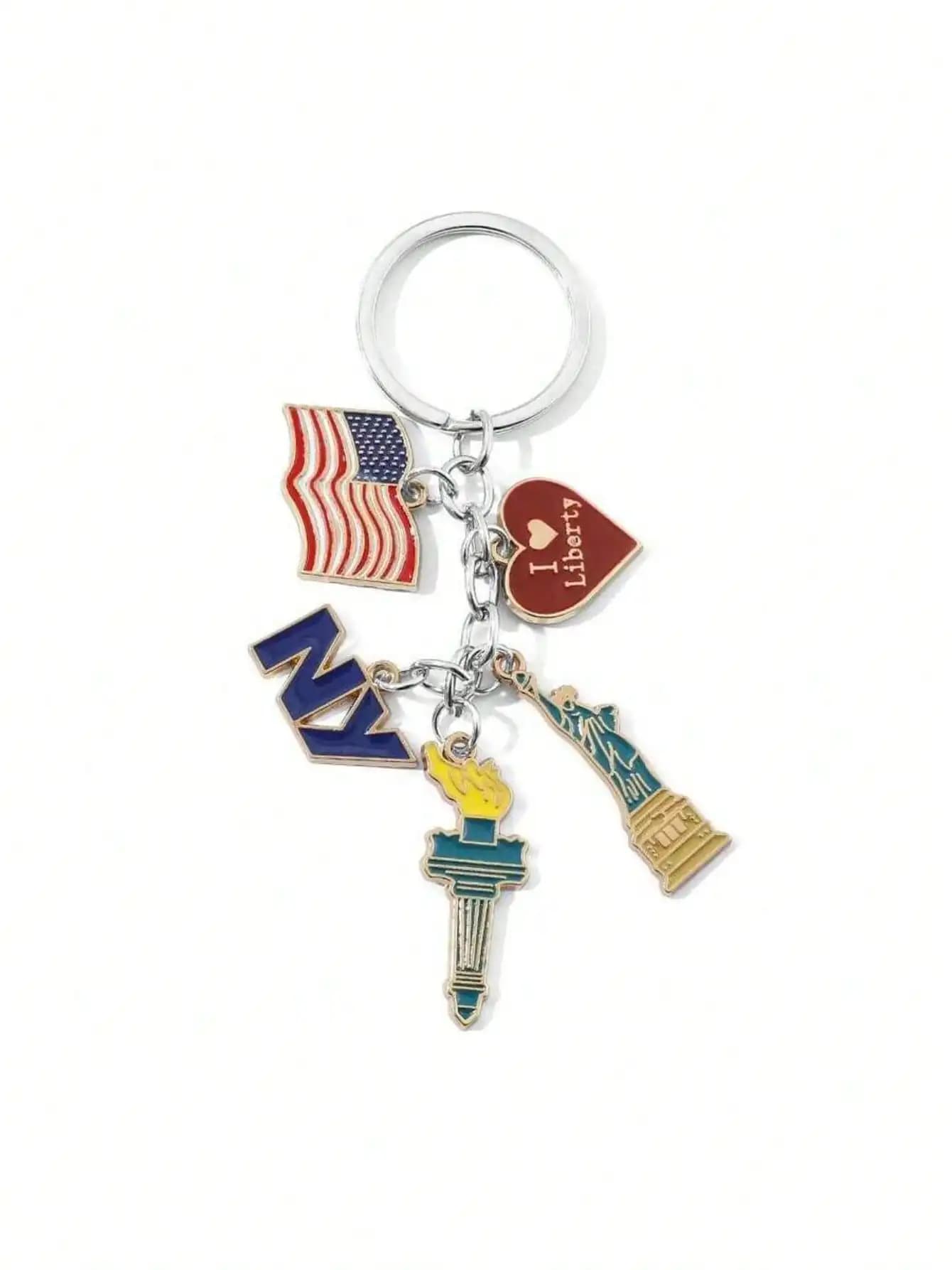 1pc Fashion National Flag Keychain Cartoon New York Statue Of Liberty Metal Pendant Key Chain Accessories For Jewellery Gifts Car Accessories Bag Charm Backpack For School