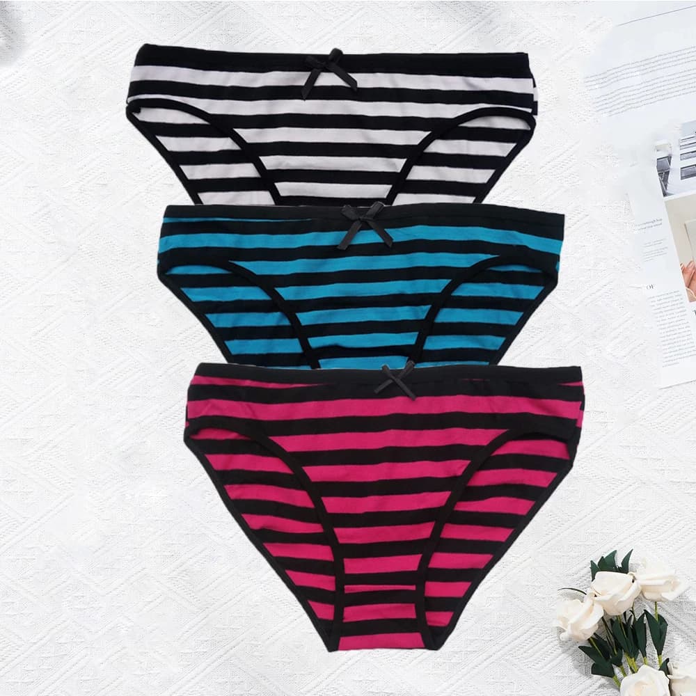 YOUREGINA Intimo donna a righe Taglie forti Mutandine senza cuciture in cotone Sotto slip da donna Mutande Lingerie 3 pezzi / lotto