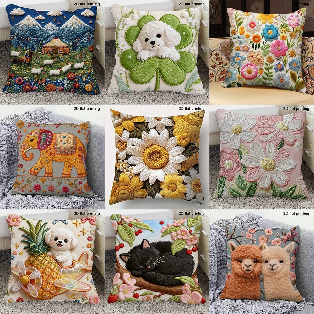 1pc Colorful 2D Printed Pillow Covers with Various Cute Patterns Sofa bed cushion cover home bedroom decoration
