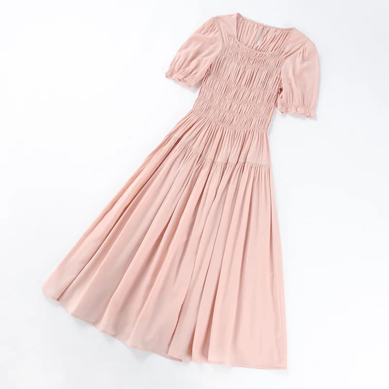 Traspirante di grandi dimensioni Peach Pit Dr Summer New Sle ort Sve Colletto quadrato Princ Sle Gonna a righe a trecce Casual Wo...