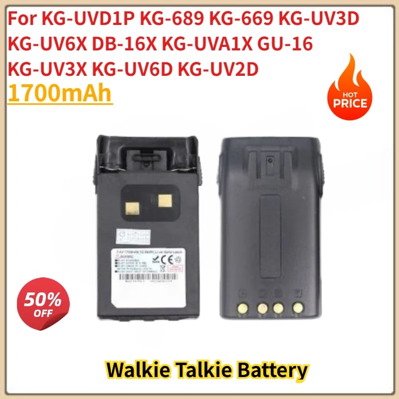 Per KG-UVD1P KG-UV6X DB-16X KG-UVA1X KG-689 KG-669 KG-UV3D GU-16 KG-UV3X KG-UV6D Sostituzione Walkie Talkie Batteria 1700mAh