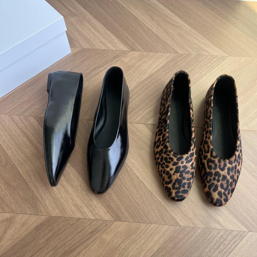 Withered Genuine Leather Loafers Minimalist Retro Round Toe Elegant Casual Versatile Commuting Leopard Print Ballet Shoes Woman