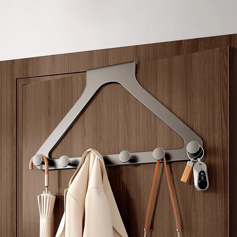 Triangular hooks above the door, suspended carbon steel holders with 6 clothes bags hooks, kitchen bathroom clothes hangers