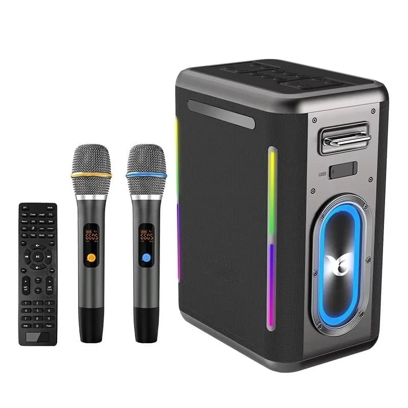 Karaoke Machine PA System with 2 Wireless Microphones, a Portable Wireless Speaker with a Remote Control, PD65W Quick Charge