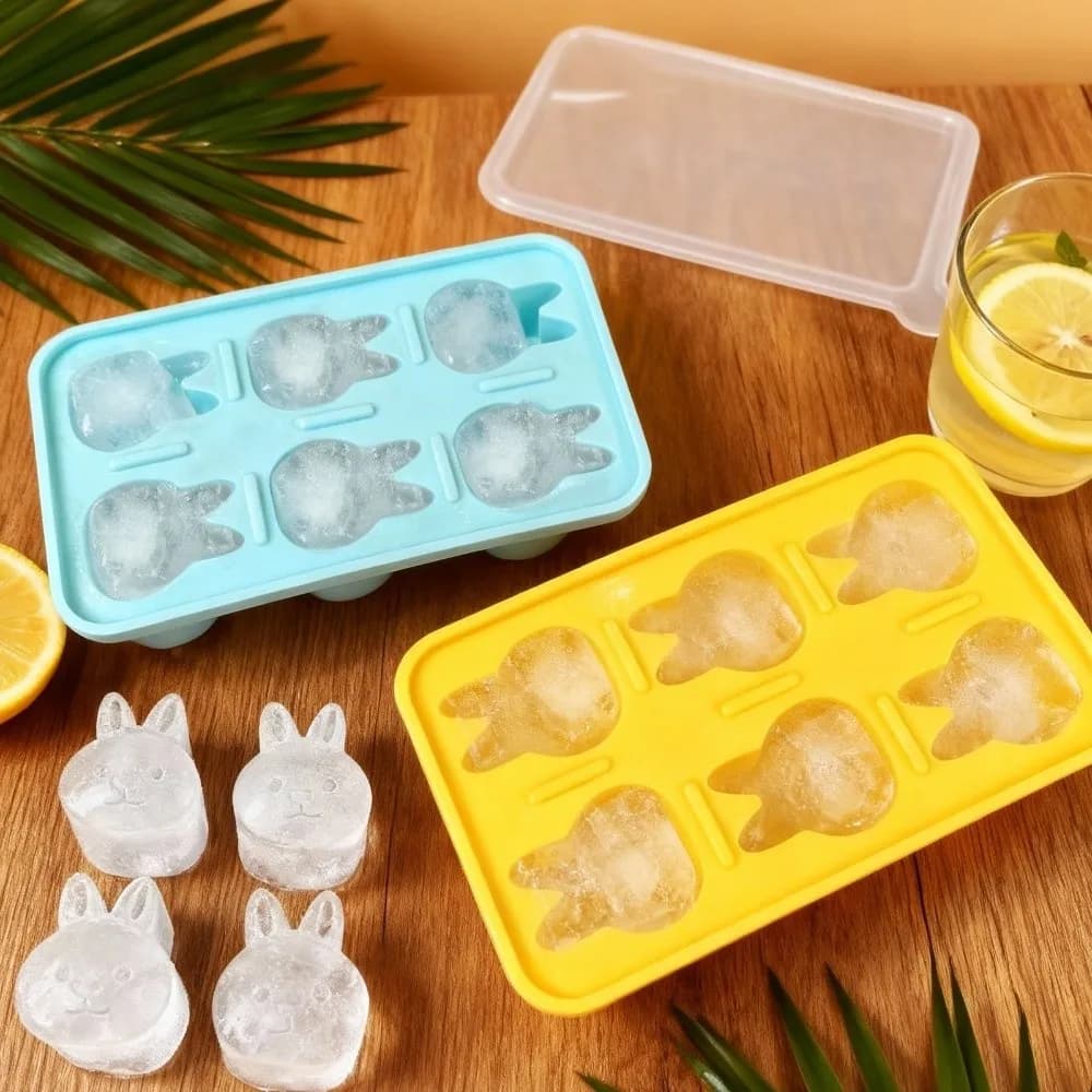 Stampo in Silicone per Cubetti di Ghiaccio a 6 Scomparti, Flessibile, a Forma di Fragola e Coniglio, per Alimenti, con Coperchio, Utensile da Cucina per Cubetti di Ghiaccio a Forma di Animale