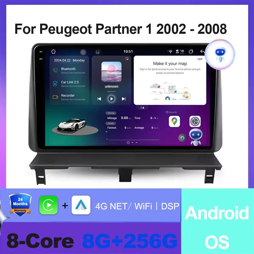 Wireless Carplay Per Peugeot Partner 1 2002 - 2008 Android 16 Auto GPS Navi Autoradio Lettore Multimediale BT WiFi DSP Stereo SWC