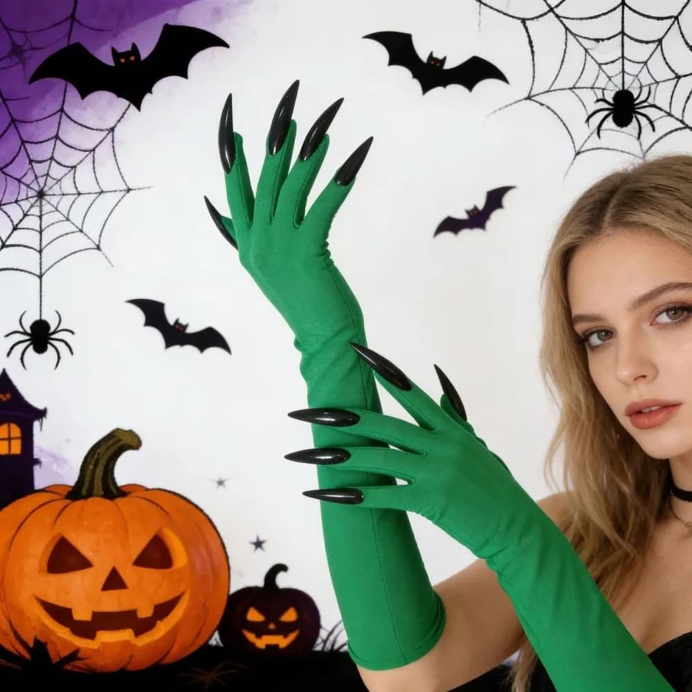 Scary Fancy Props Halloween Cosplay Gloves Long Nails Solid Color Witch Cosplay Costume Elastic 43cm Ghost Claw Mittens Girls