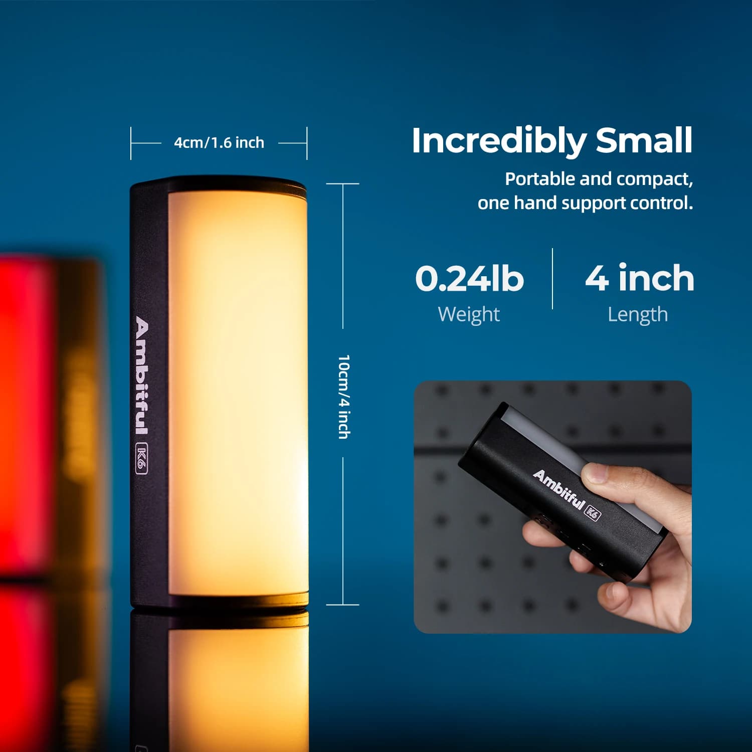 Ambitful K6 Mini RGB Fotografia Stick Tubo Luce 2500-9000K Video Palmare Lampada di riempimento a led magnetica per Vlog Youtube Live Stream