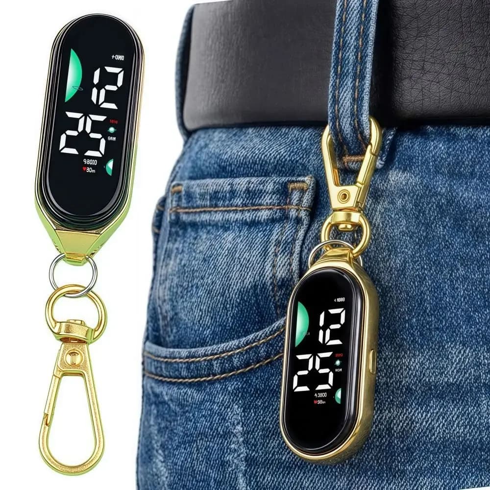 LED Electronic Hanging Watch Digital Display Portable Pocket Watch Carabiner Waterproof Luminous Pocket Watch Kids Adults
