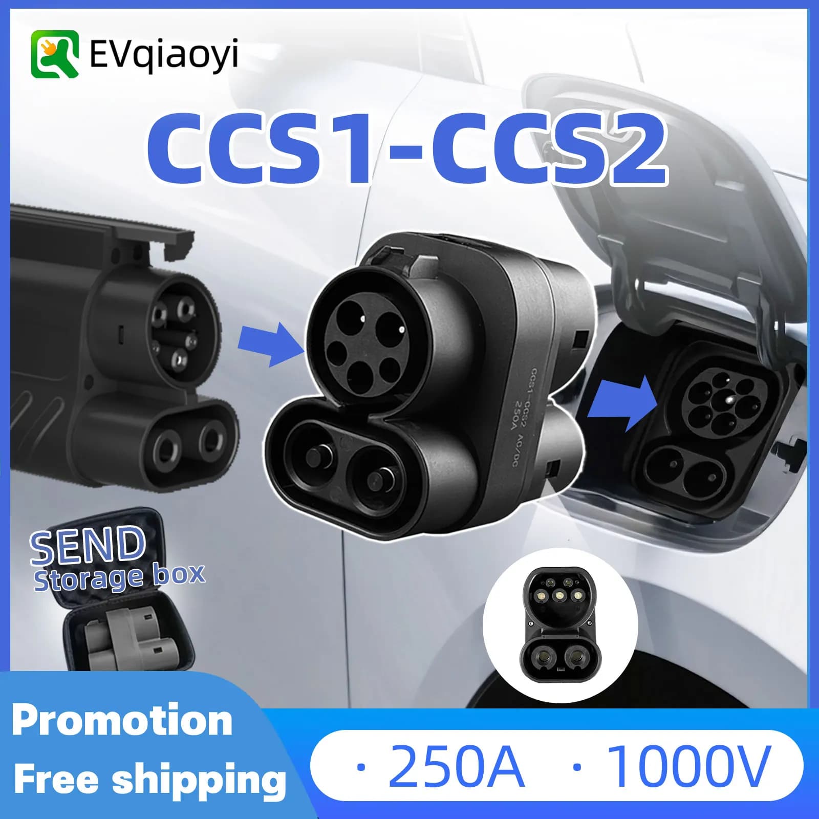 CCS1 to CCS2 Adapter Supports CCS1 DC 250KW to CCS2 Battery Charger Suitable for EV Energy Vehicle Quick Charging Adapter