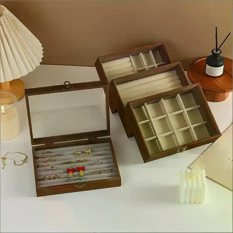 Scatola portagioie retrò color legno di noce con coperchio, anello antipolvere, orecchino, braccialetto, organizzatore, portagioie con separazione Der