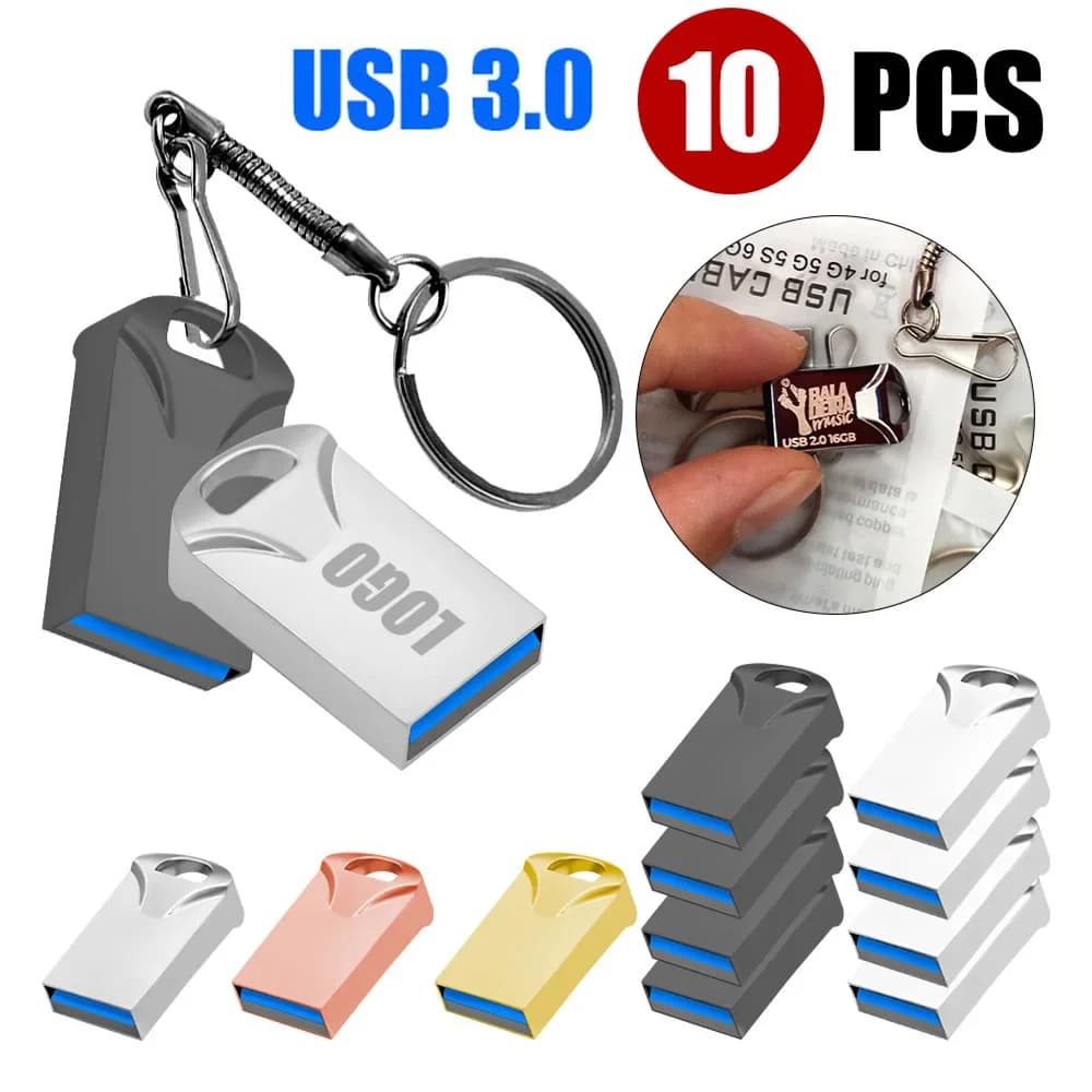 10 pz/lotto Impermeabile In Metallo USB Flash Drive 64 GB Pendrive Flash Disk 128G 3.0 Memory Stick Logo Libero 16 GB Regalo Mini U Disco Chiave 8 GB