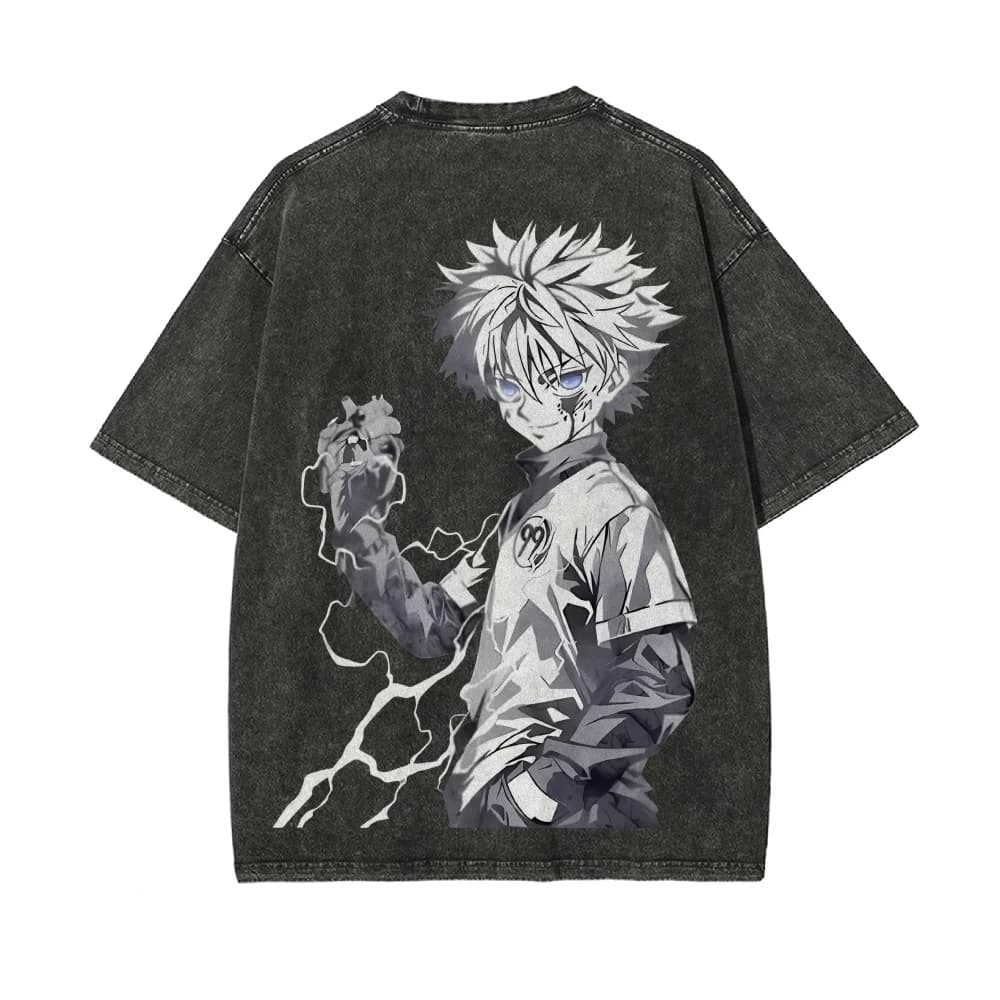 Anime Hunter × Hunter Vintage Washed T Shirt Spring Summer Men's Women Tee Harajuku Streetwear Oversized Top Casual Trendy