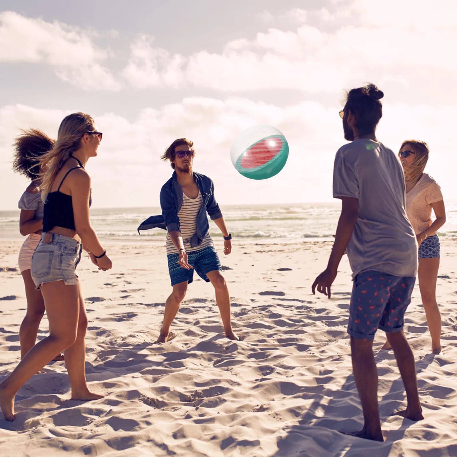 1Pcs 3D Watermelon Inflatable Beach Ball PVC Waterproof Sunscreen Elastic Shiny Large Size Water Playing Ball for Pool Garden