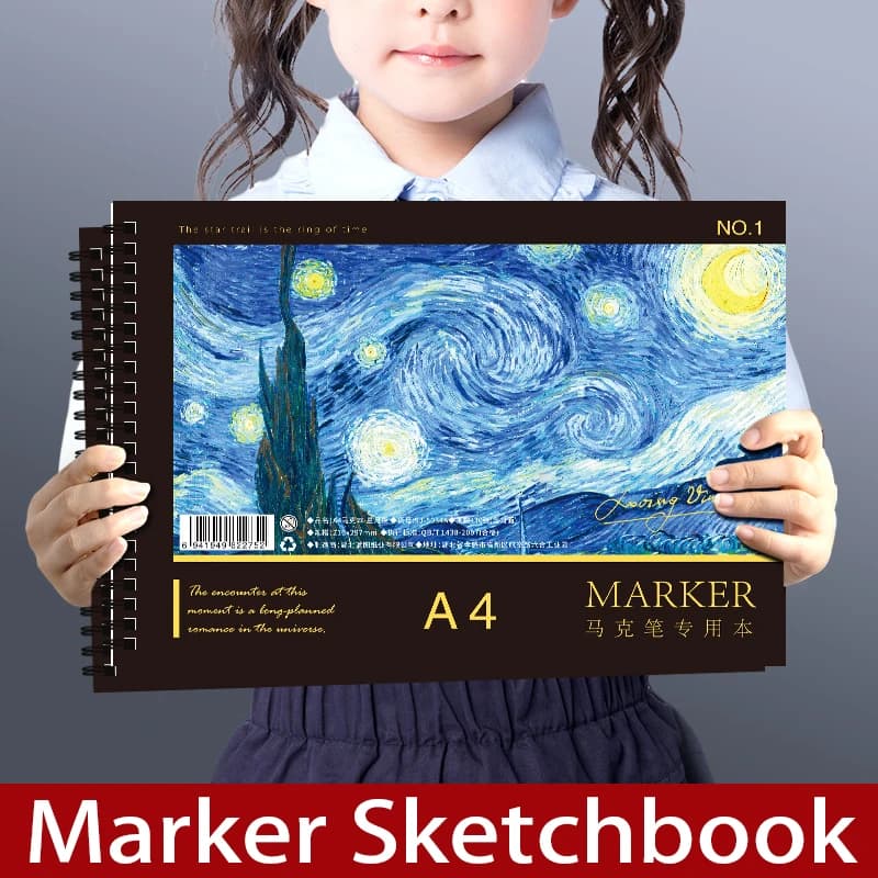 60 Sheets A4 Coil Sketchbook, Eco-Friendly Thick Drawing Paper, Marker Drawing Pad, Artist Sketch Pad, Suitable for Oil Painting