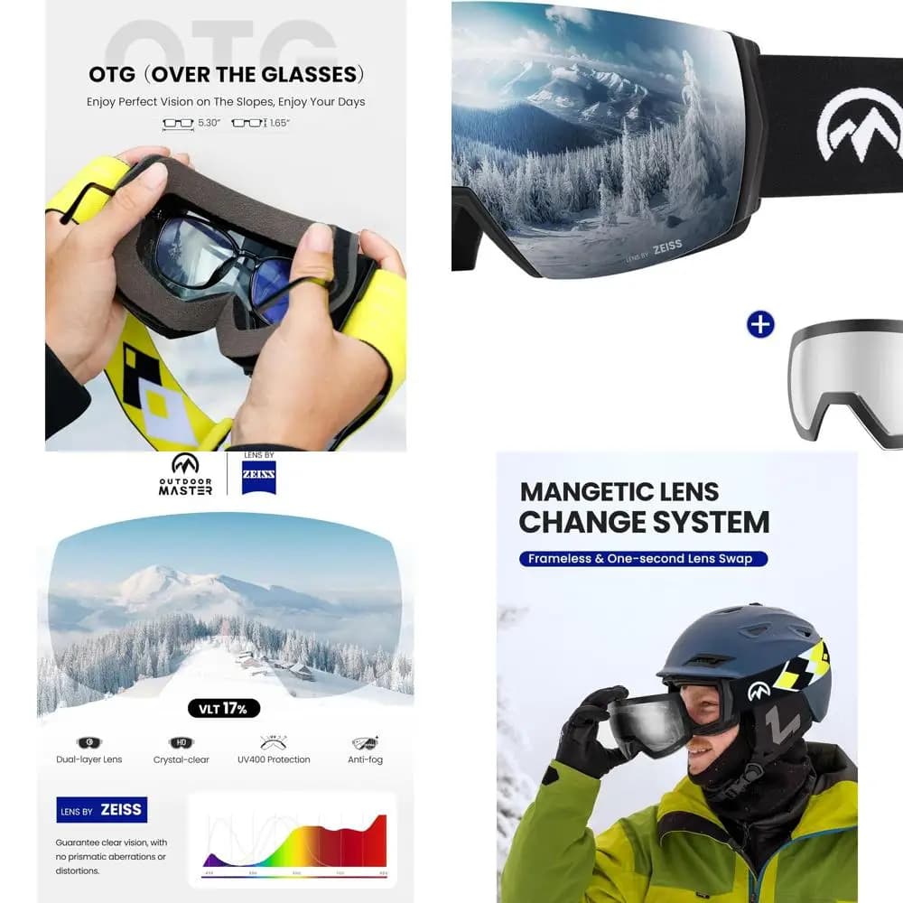 Occhiali da sci ultra con lenti intercambiabili antiappannamento, ampia vista per snowboard e sci
