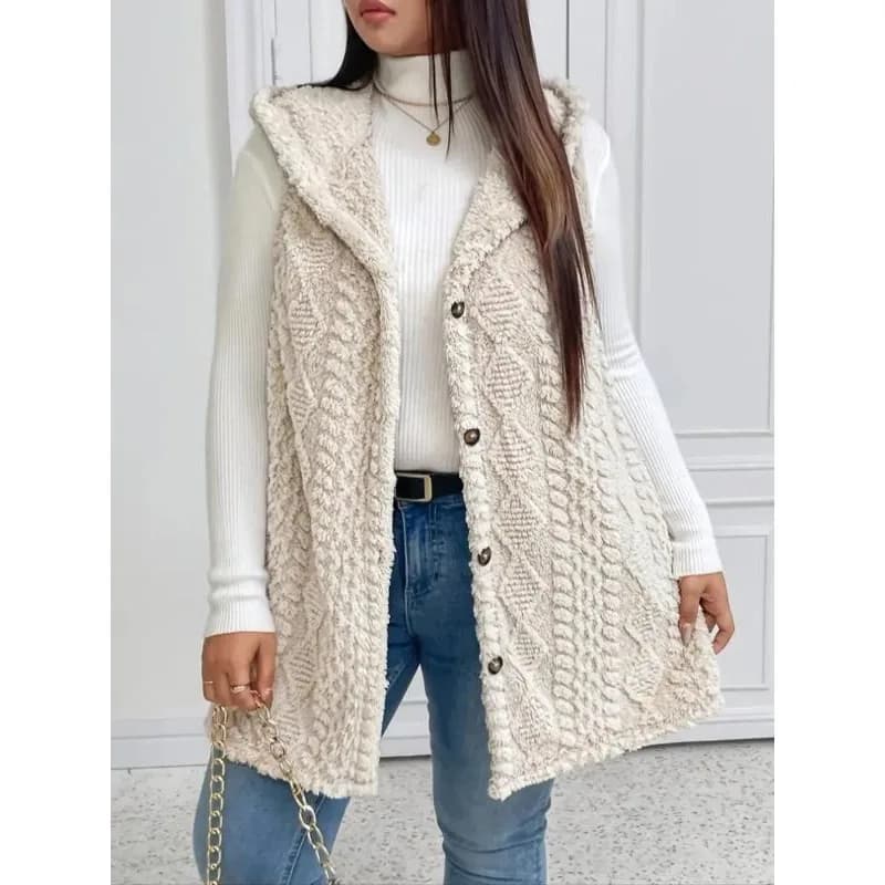 Plus Size 1XL-5XL Gilet con cappuccio strutturato da donna Cappotto con cappuccio senza maniche Cappotto in pelliccia sintetica abbottonata