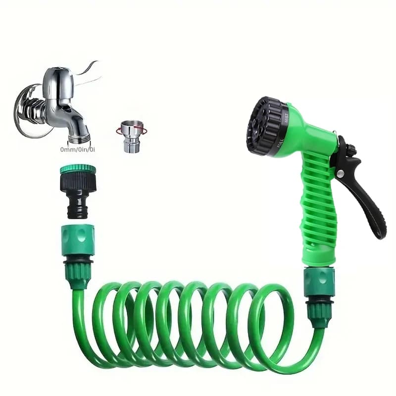 Tubo dell'acqua per l'irrigazione del giardino, ugello per irrigazione, tubo da giardino con ugello a 7 funzioni, tubo a molla per la pulizia dell'auto, tubo in plastica