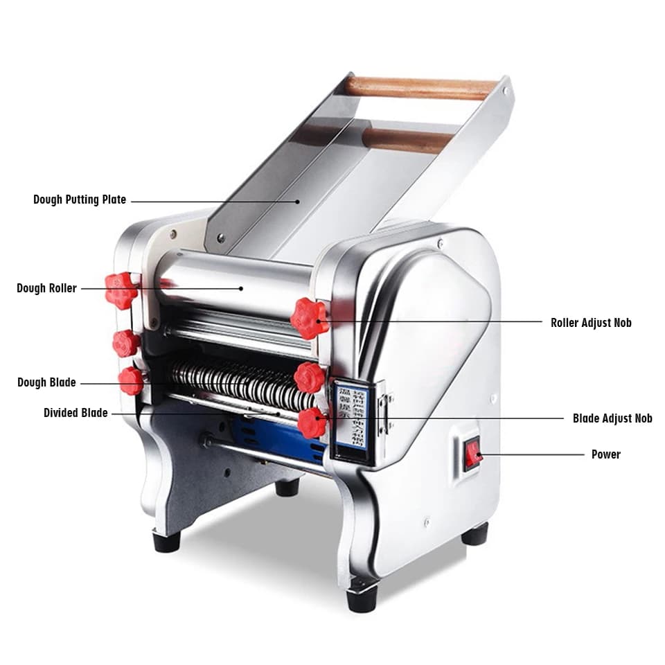 Sfogliatrice Professionale da 750W con Larghezza 240mm per Pasta e Noodle, Macchina Elettrica con Rullo in Acciaio Inox per Tagliare Ravioli